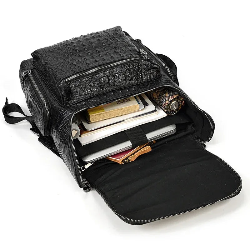 Genuine Leather Crocodile Pattern Backpack for Men