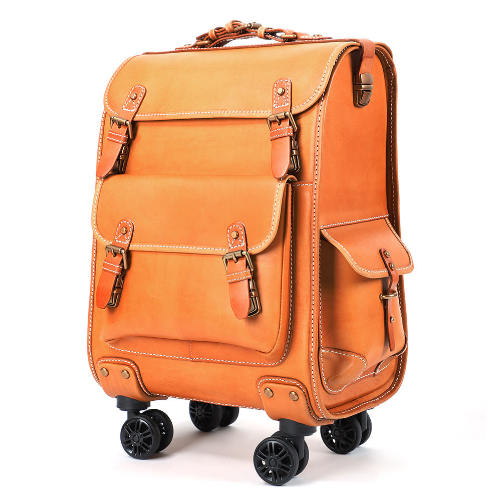Leather Luggage Trolley Case Carry-On Suitcase with Wheels