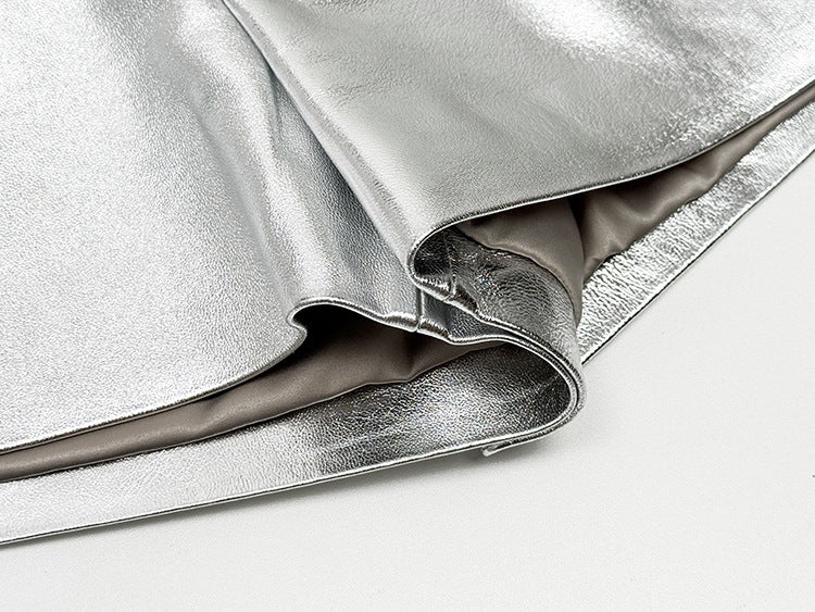 Women’s Silver Leather Mid-Rise Shorts
