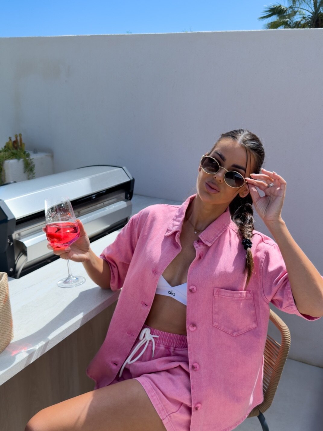Pink Denim Two Piece Short Set for Women