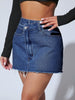 Denim Skirts Single Button Raw Hem