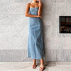 Strapless Denim Maxi Dress for Women Slim Fit With Side Slit