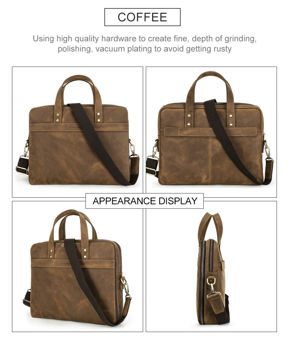 Men Leather Office Briefcase with Trolley Sleeve