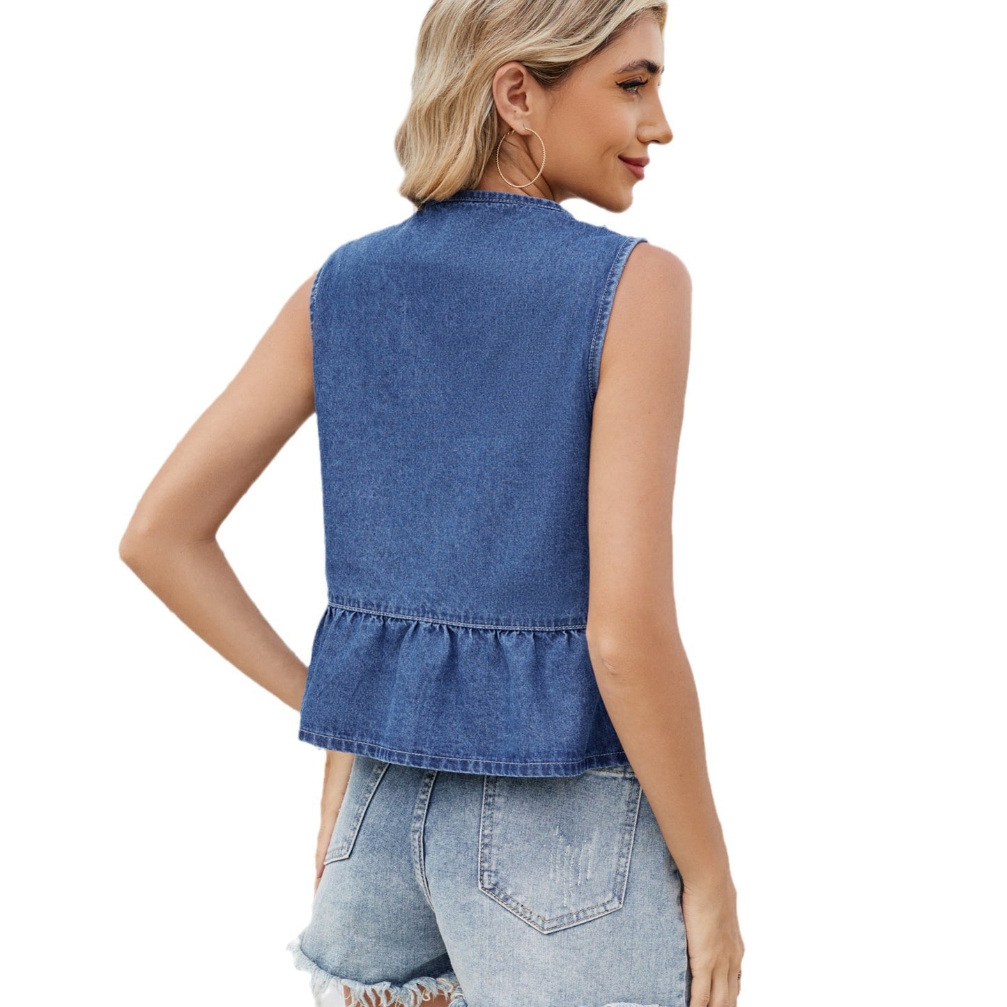 Summer Ruffled Lace Up Denim Vest Top
