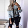 Leopard Patchwork Cropped Denim Jacket for Women