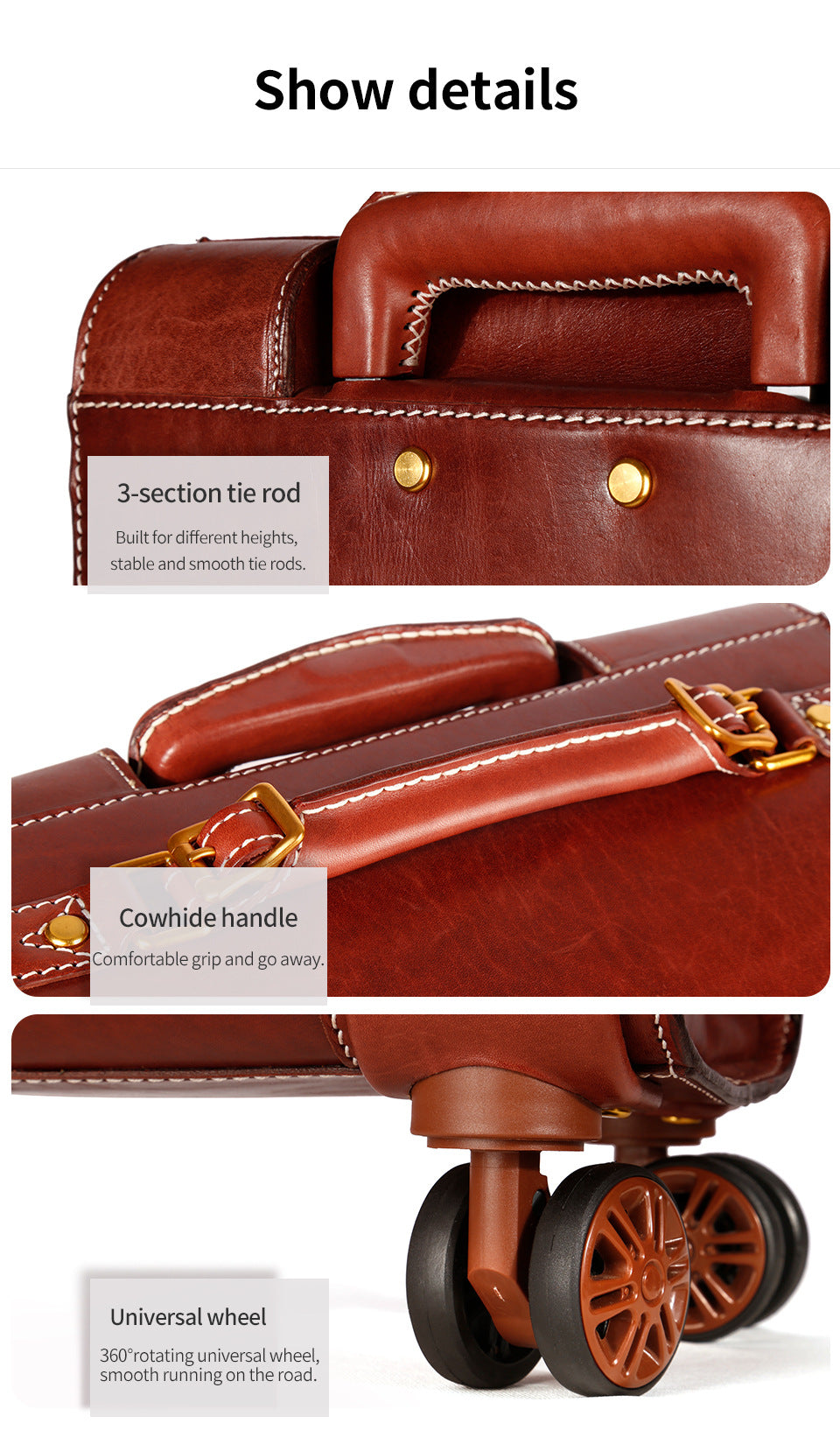 Leather Carry On Suitcase Trolley Case with Spinner Wheels