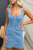 Sleeveless Blue Jean Mini Dress with Zipper Front