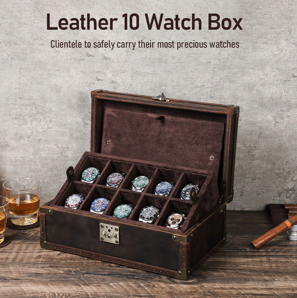 Vintage Leather Watch Box for Men 10 Slot Display Case
