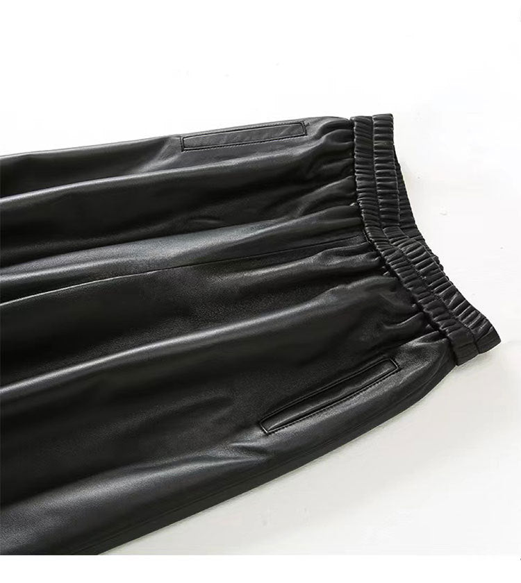 Women’s Leather Trousers High-Waisted Black Wide-Leg Pants
