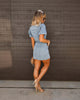 Short Sleeve Button Down Denim Mini Dress with Belt