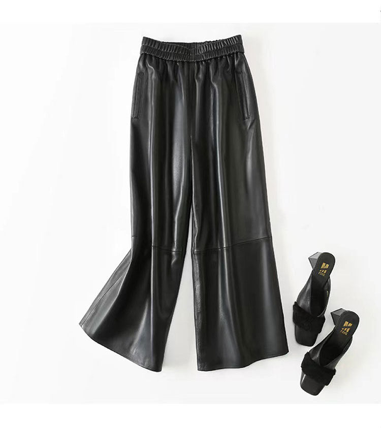 Women’s Leather Trousers High-Waisted Black Wide-Leg Pants