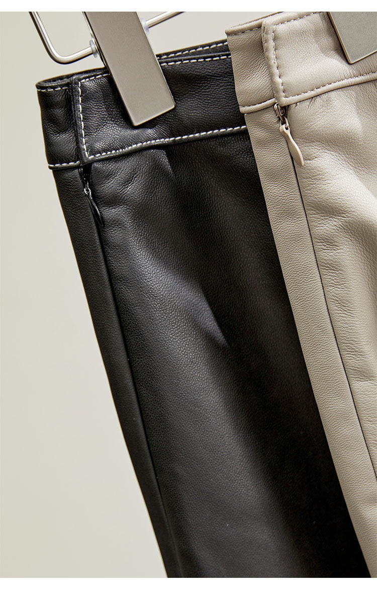 High Rise Leather Elephant Style Pants Straight Leg Midi Culotte