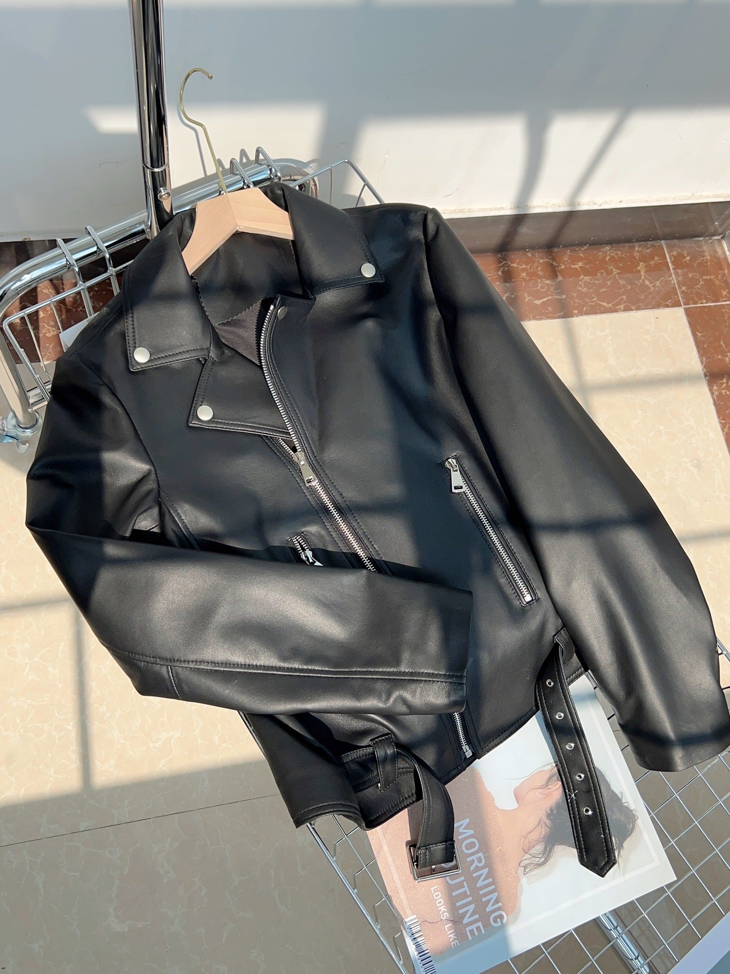 Women Black Leather Jacket Genuine Sheepskin Moto Bomber