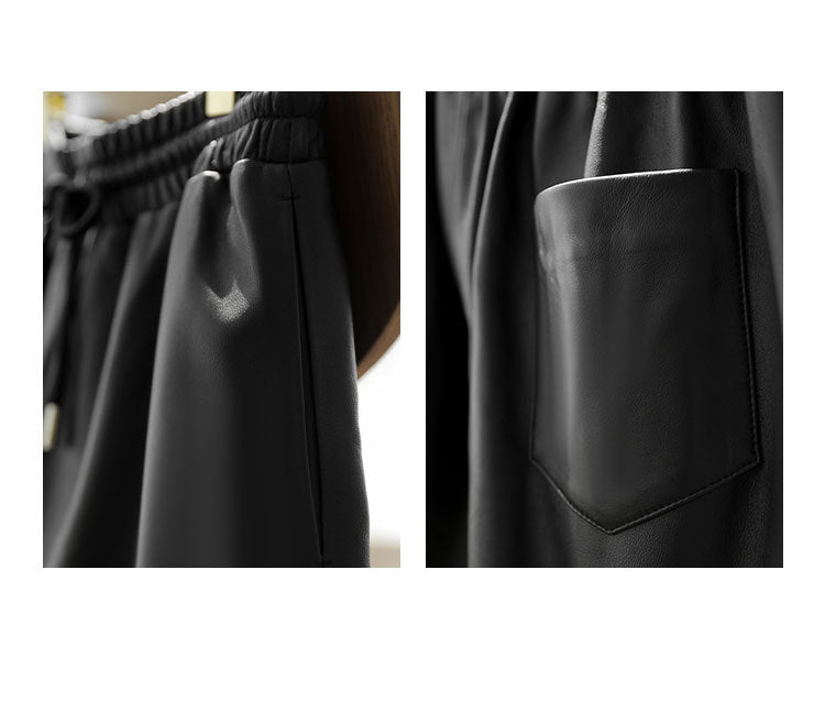 Women’s High Waisted Black Leather Shorts Wide-Leg