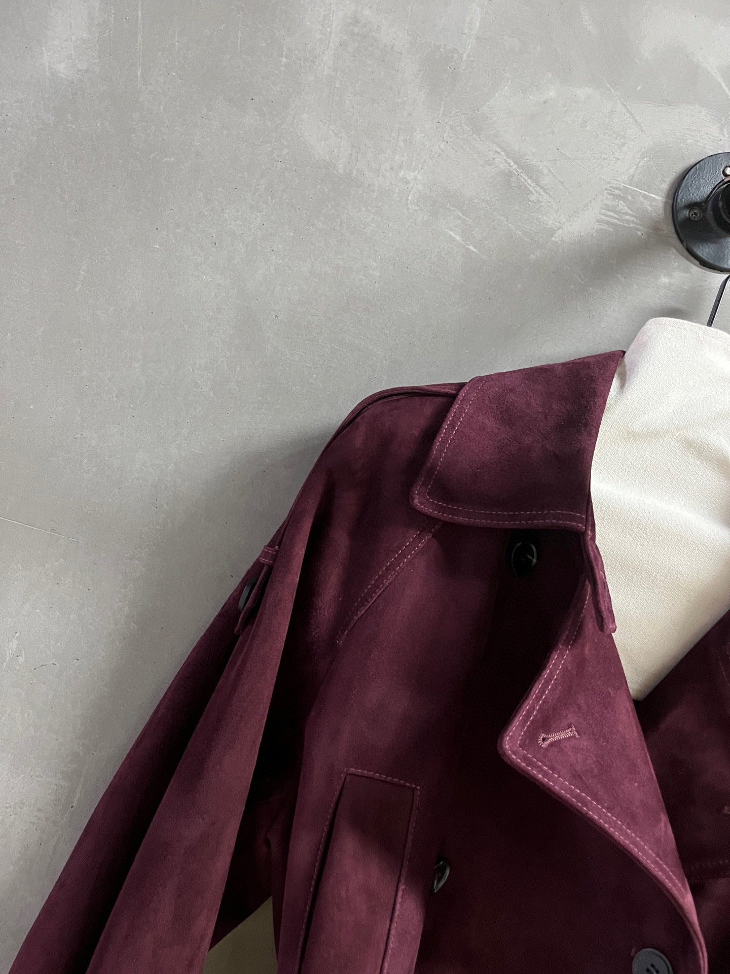 Women Suede Genuine Leather Trench Coat Jacket with Belt