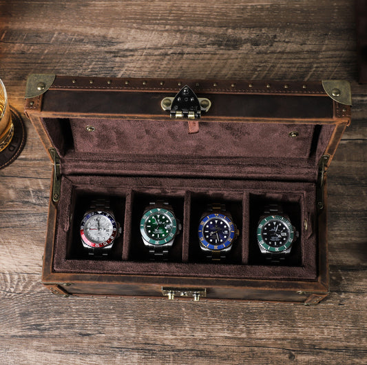 Luxury Leather 4 Watch Box for Men Display Organizer