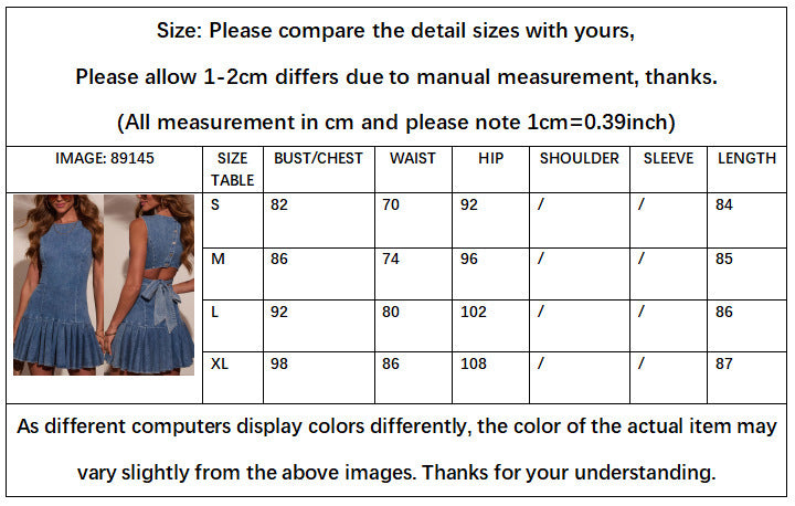 Sleeveless Pleated Waist Denim Mini Dress