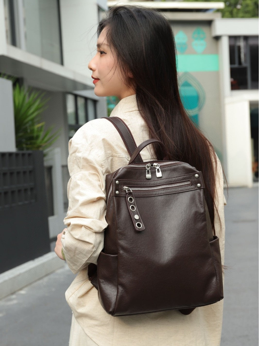 small leather backpack for women