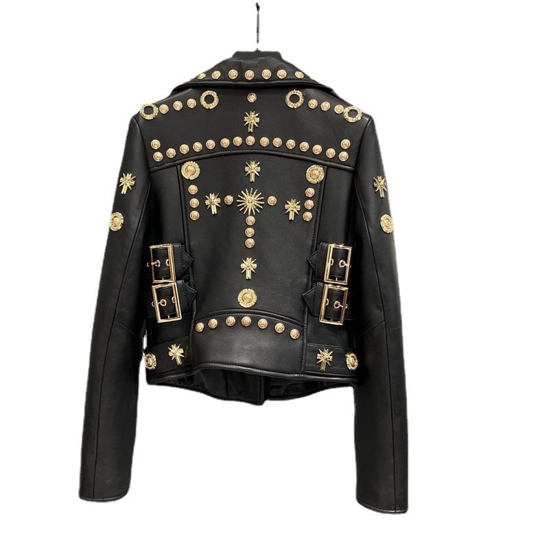 Women Studded Punk Rock Leather Jacket Heavy Rivet