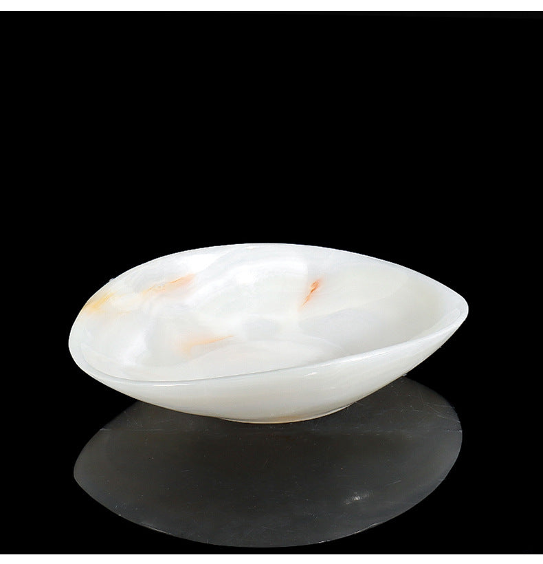 Light Luxury Marble Fruit Plate Natural White Jade Decorative Bowl