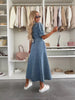 Women’s Short Sleeve Button Down Denim Midi Dress with Waist Tie