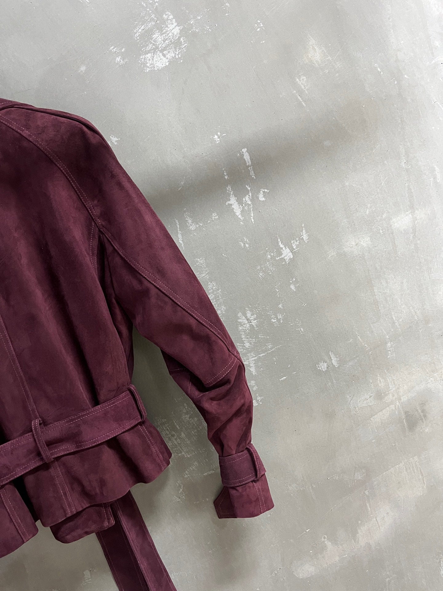 Women Suede Genuine Leather Trench Coat Jacket with Belt