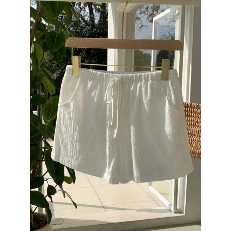 Women White Elastic Waist Shorts Summers