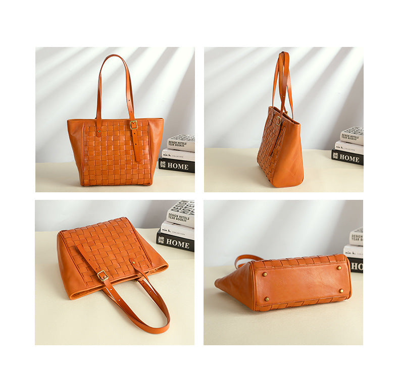 Woven Leather Tote Bag for Women Large Capacity