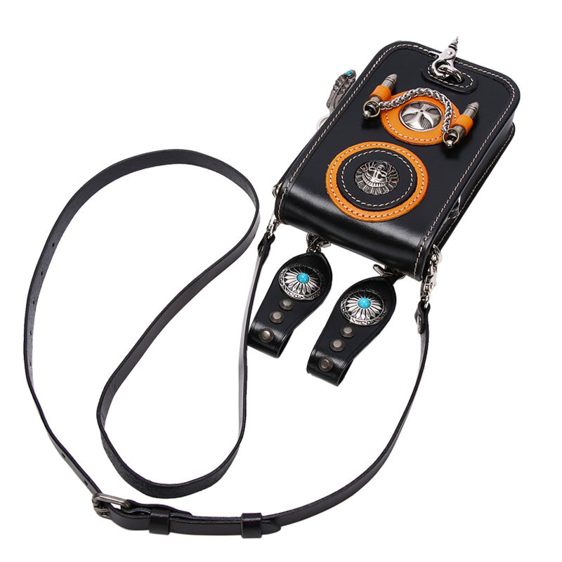 Men Leather Chest Bag with Western Bullet Chain Design