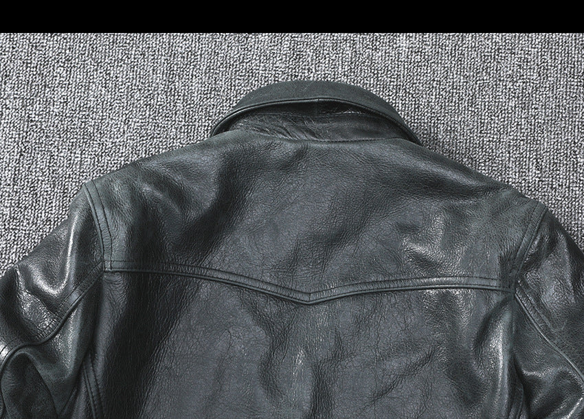 Black Leather Jacket Men Slim Fit Biker Oil Wax Vintage Style