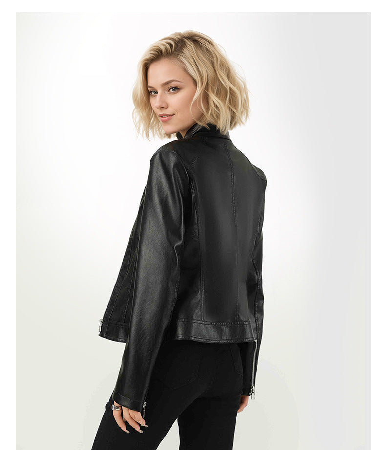 Slim Fit Faux Leather Moto Jacket for Women