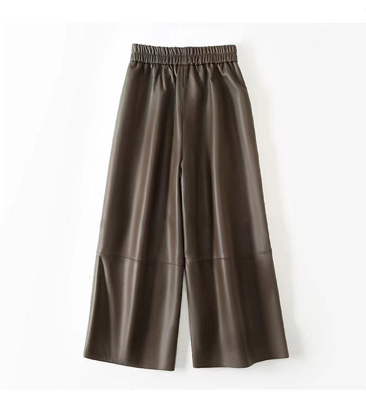 Women’s Leather Trousers High-Waisted Black Wide-Leg Pants