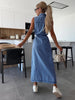 Sleeveless Light Blue Denim Maxi Dress