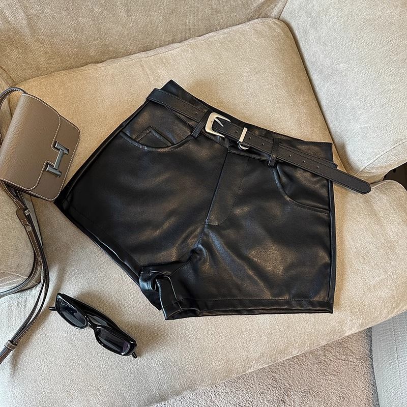 Black High-Waisted Coated Shorts for Women