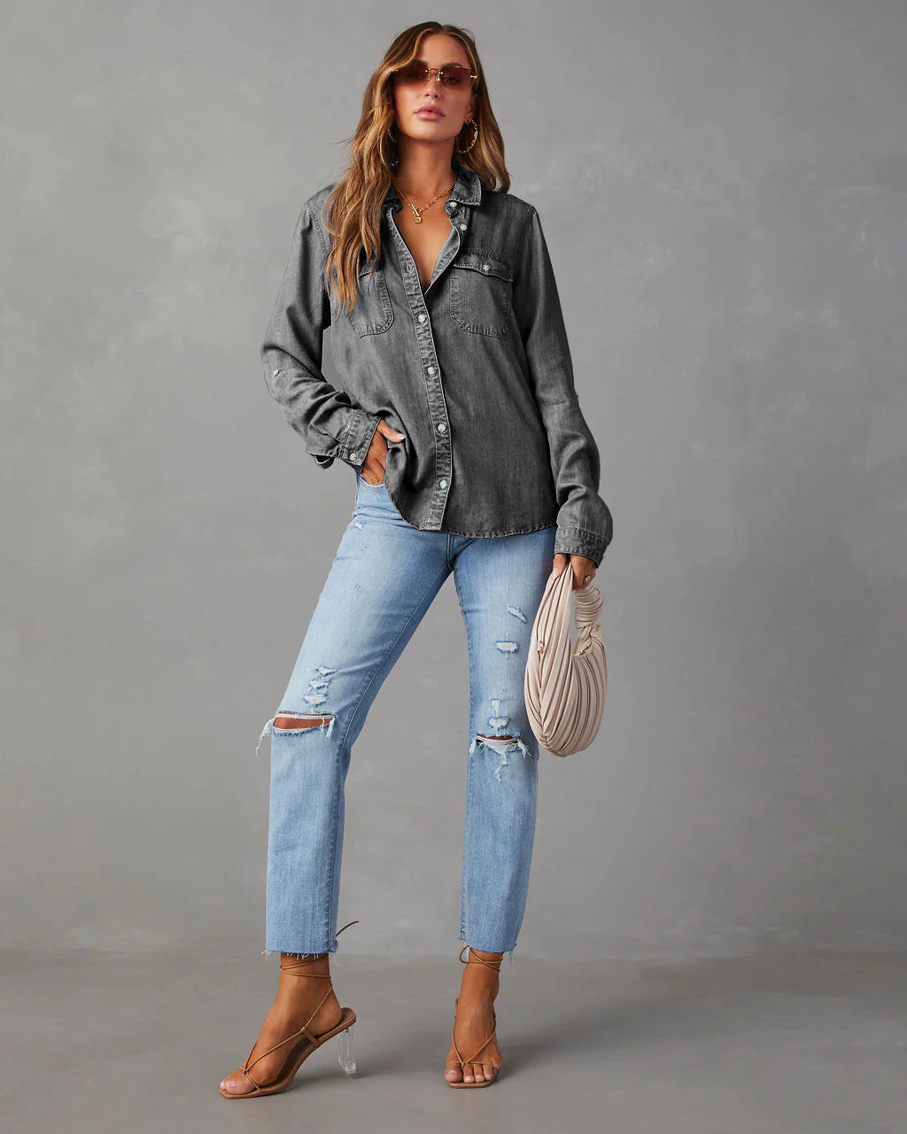 Lightweight Denim Shirt Women Long Sleeve