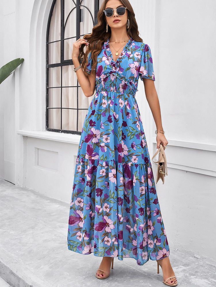 Women Summer Dress with Smocked Waist and Slit