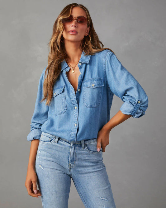 Lightweight Denim Shirt Women Long Sleeve