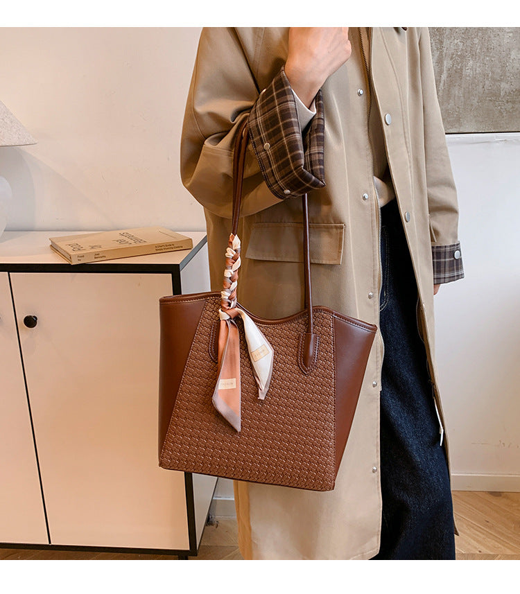 Women’s Texture Leather Shoulder Tote Bag Large Capacity