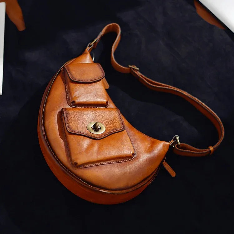 Genuine Leather Chest Bag for Men Sling Purse
