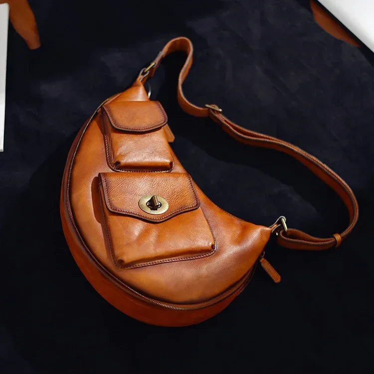 Genuine Leather Chest Bag for Men Sling Purse