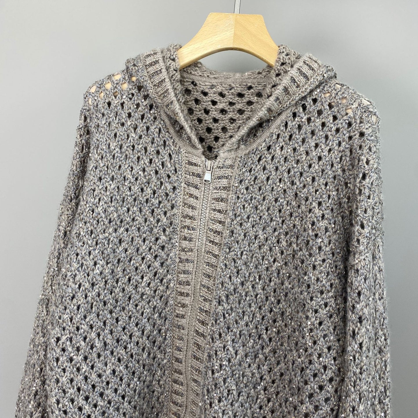 Women’s Hooded Cashmere Knit Cardigan with Sequins