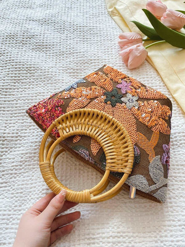 Woven Summer Straw Purse with Bamboo Handle