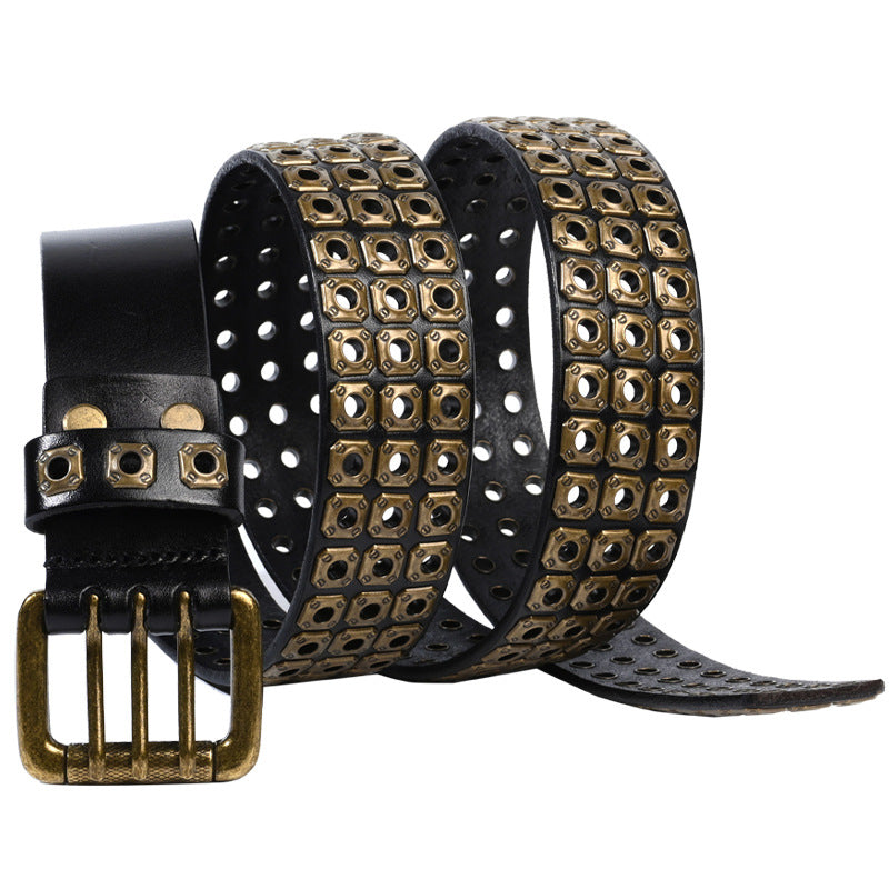 Studded Leather Belts with Rivets Western Cowboy