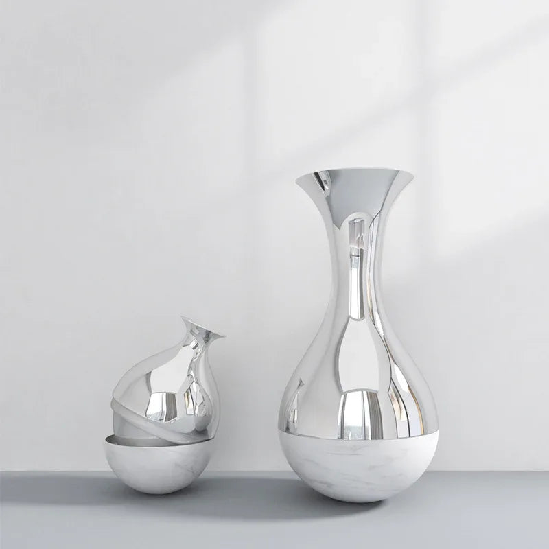 Modern Light Luxury Marble Vase with Silver Finish