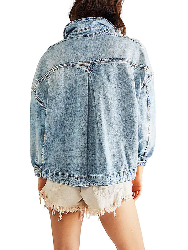 Oversized Light Wash Drop Shoulder Denim Jacket