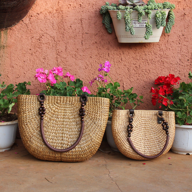 Summer Straw Woven Handbag for Women Half Moon Purse