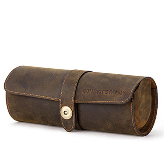 3 Slot Luxury Cylinder Leather Watch Organizer