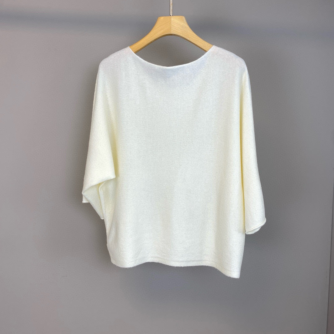 Women Wool Cashmere Round Neck Mid Sleeve Sweater