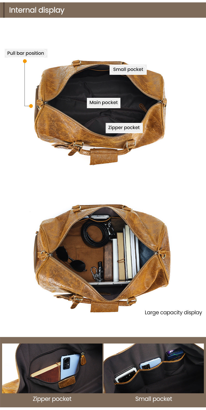 Genuine Leather Trolley Travel Bag Rolling Duffel