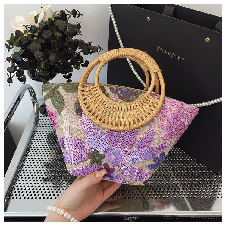 Woven Summer Straw Purse with Bamboo Handle